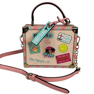 Aldo Pink Bon Voyage Travel Themed Clasp Close Suitcase Luggage Crossbody Purse
